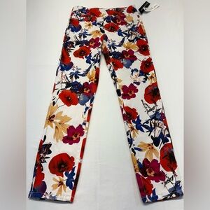 Tribal Floral Print Pull-On Ankle Jeggings | Vibrant Poppy Stretch Denim Size 2